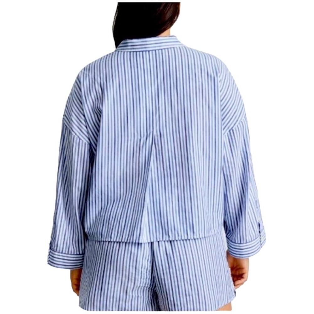 EVERLANE Women's Blue and White Striped Cotton Woven PJ Top Size Small NWT - Picture 2 of 7